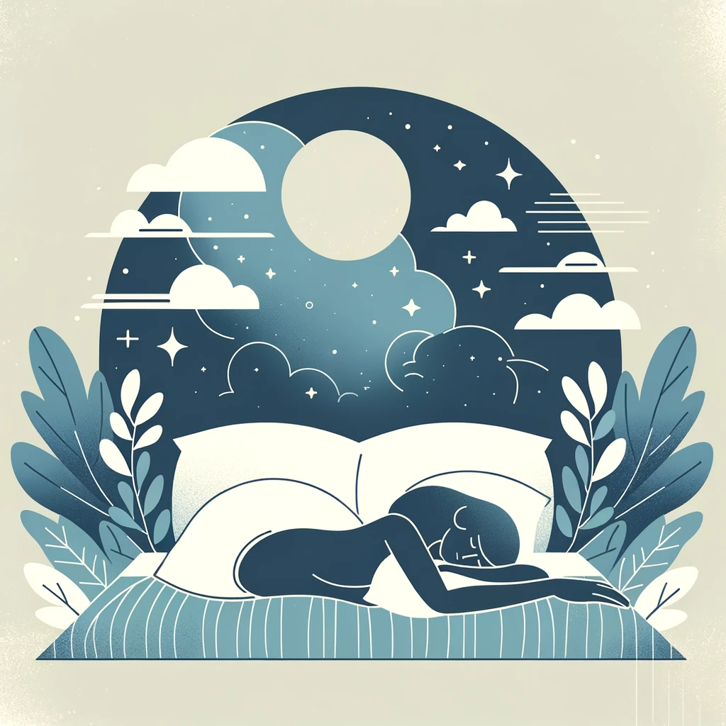 DALL·E 2023 11 27 16.41.23 Create a minimalistic illustration that represents good sleep. The design should be simple and uncluttered, using a limited color palette and basic sh
